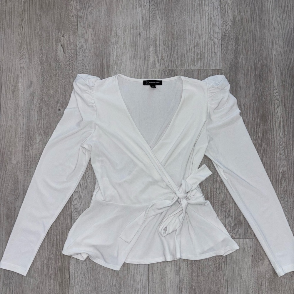 INC International Concepts White Wrap Blouse
